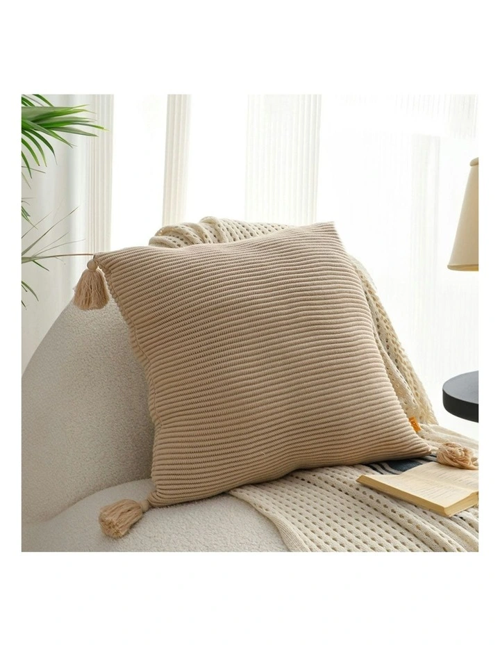 45cm Wabi-Sabi Raised Pillow Large Tassel Square Throw Pillow x2 in Off-White image 4