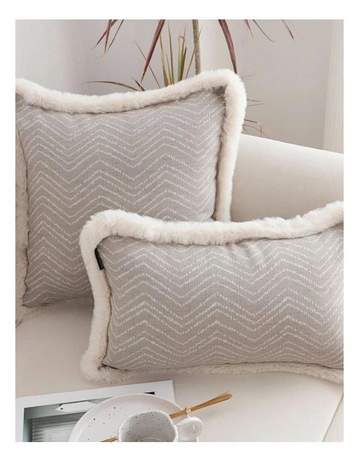 Wabi-sabi Cushion Herringbone Lumbar Throw Pillow 30cm x2 in Cream image 5
