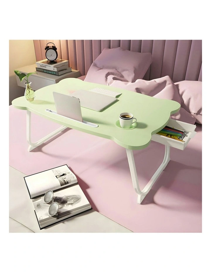 SOGA Folding Mini Desk With Mini Drawer and Cup-Holder in Green image 2