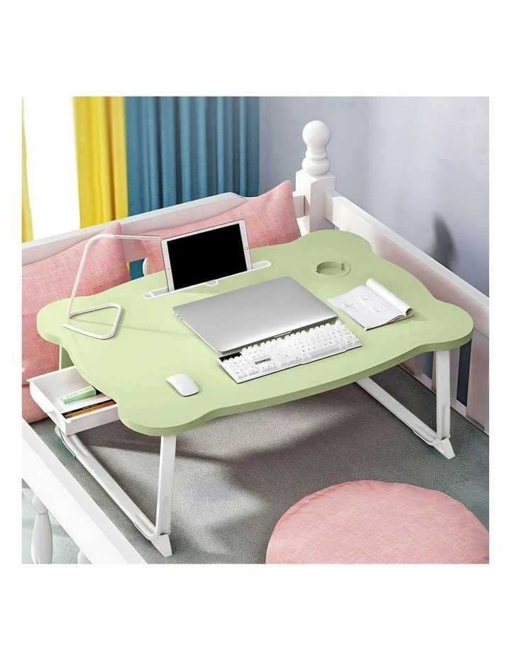 SOGA Folding Mini Desk With Mini Drawer and Cup-Holder in Green image 3