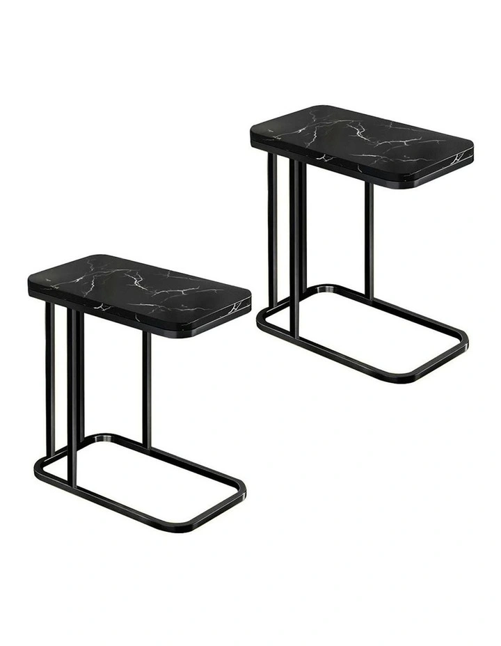 2X Ceramic Sofa Side Square Mini Table 30x50cm in Black image 1