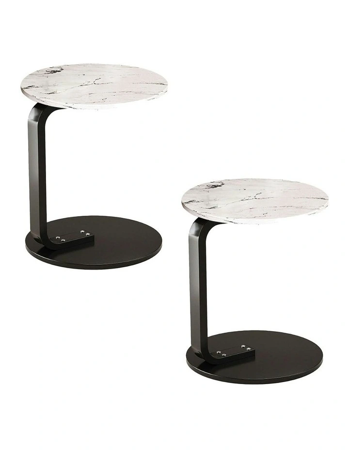 2X Marble Mini Side Table 50cm in White image 1