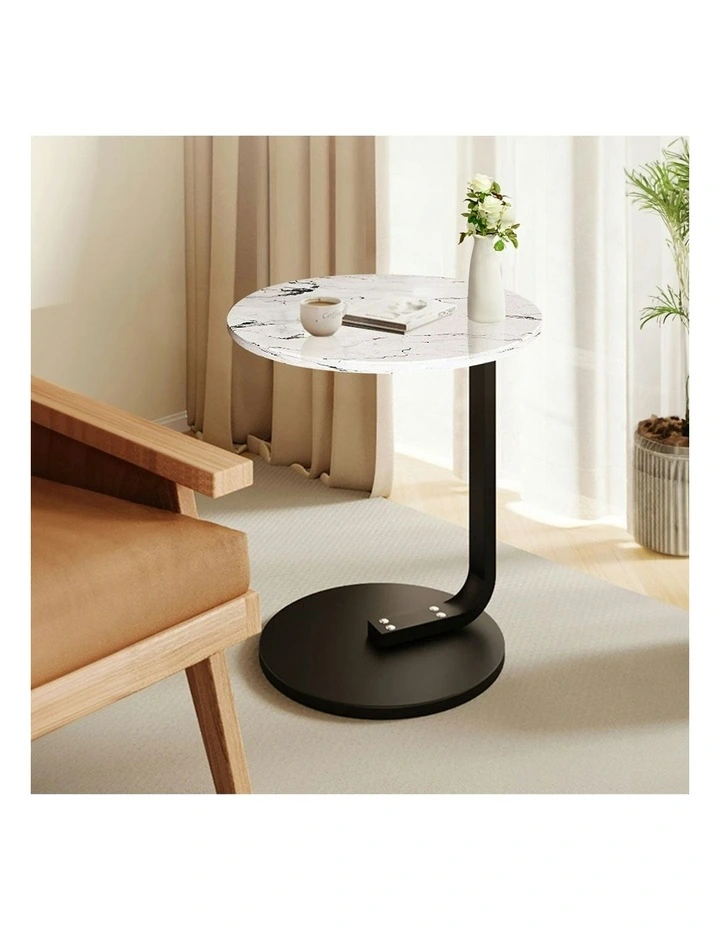 2X Marble Mini Side Table 50cm in White image 3