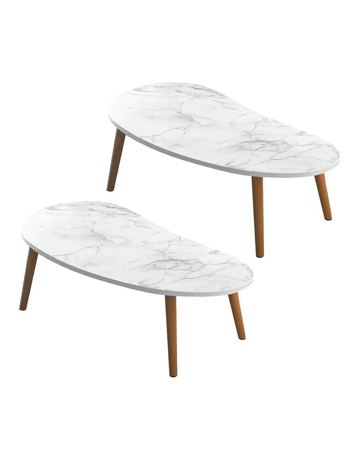 2X Stone Pattern Living Room Nordic Coffee Table 80x40cm in White image 1