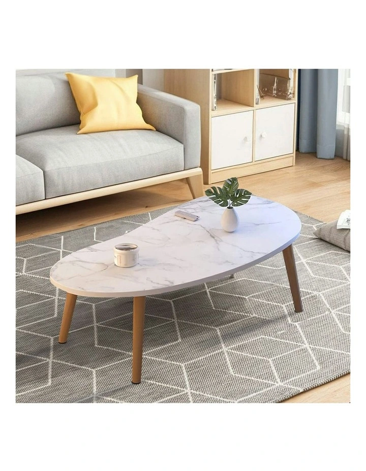 2X Stone Pattern Living Room Nordic Coffee Table 80x40cm in White image 3