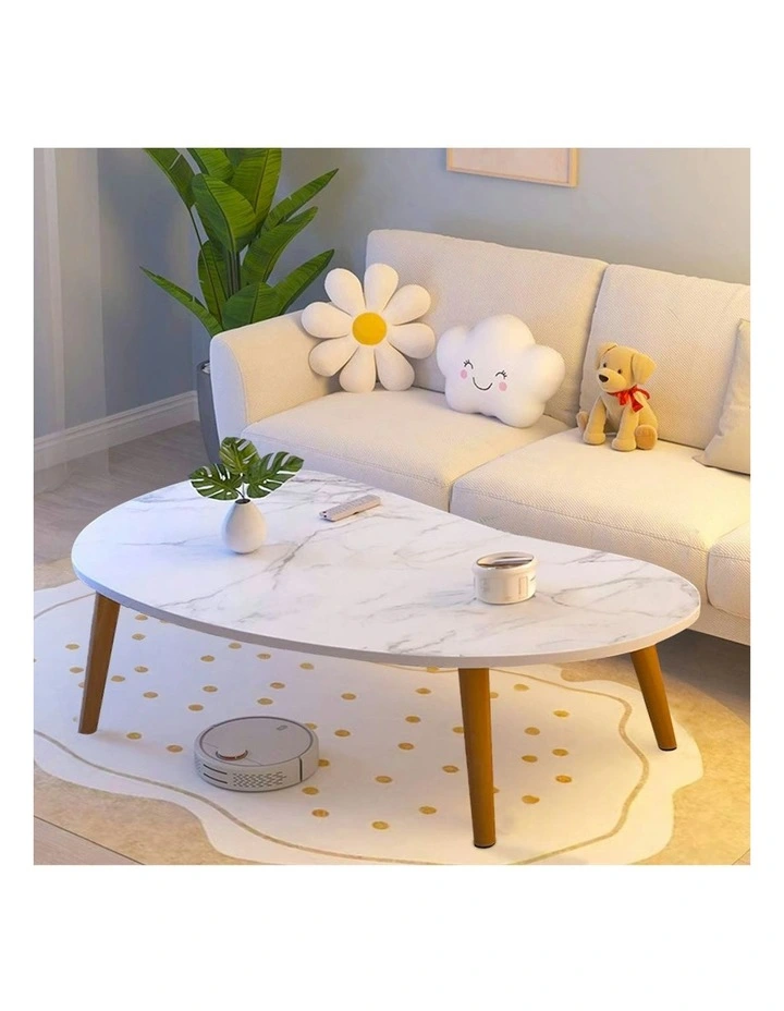 2X Stone Pattern Living Room Nordic Coffee Table 80x40cm in White image 4