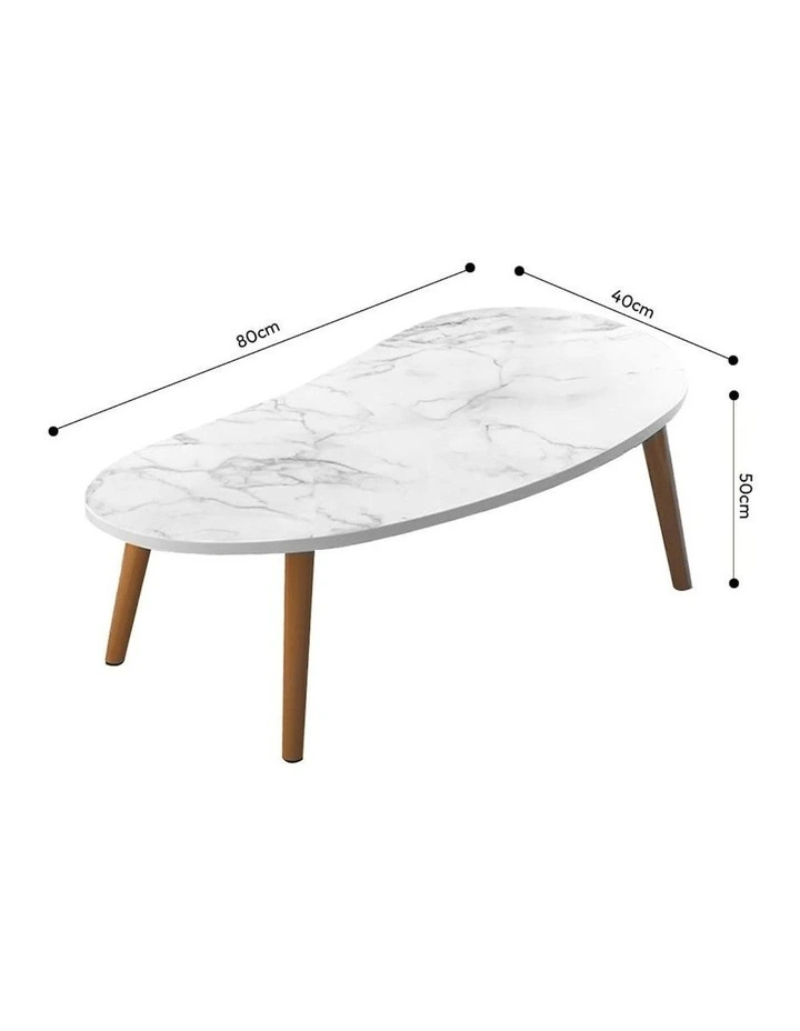 2X Stone Pattern Living Room Nordic Coffee Table 80x40cm in White image 5