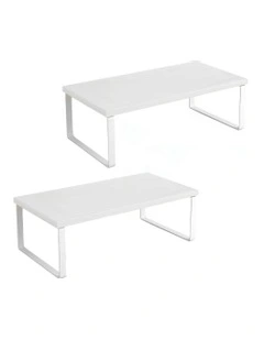 2X Monitor Elevated Stand Rack 40cm in White