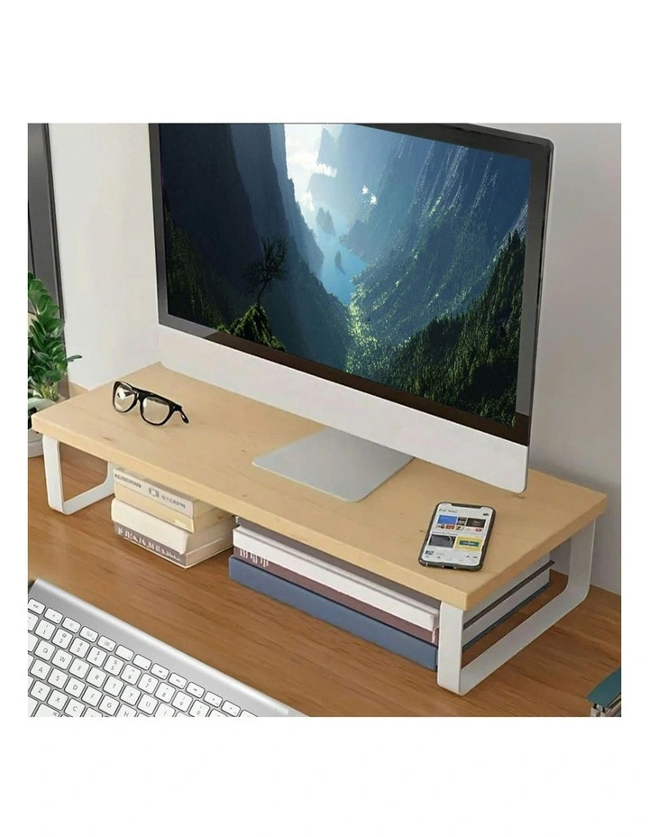 Computer Monitor Elevated Stand Desktop Support Station Rack 50cm x2 in Brown image 4