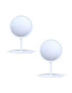Round Makeup Bedroom Table Vanity Mirror Tricolor Adjustable Light LED 2x 26cm in White