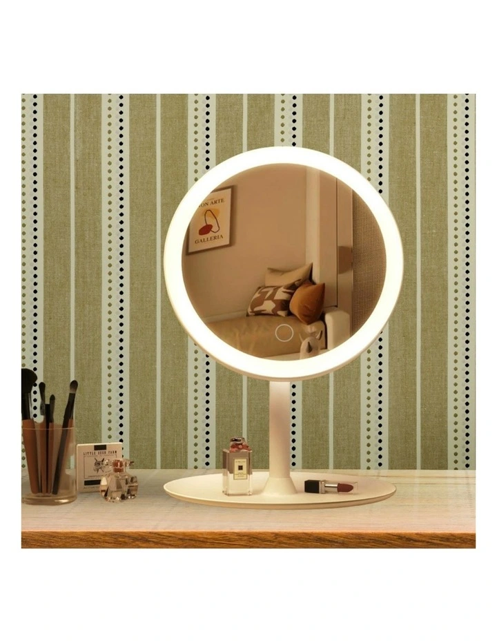 Round Makeup Bedroom Table Vanity Mirror Tricolor Adjustable Light LED 2x 26cm in White image 3