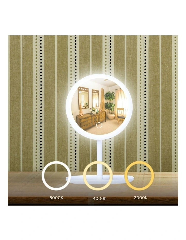 Round Makeup Bedroom Table Vanity Mirror Tricolor Adjustable Light LED 2x 26cm in White image 5