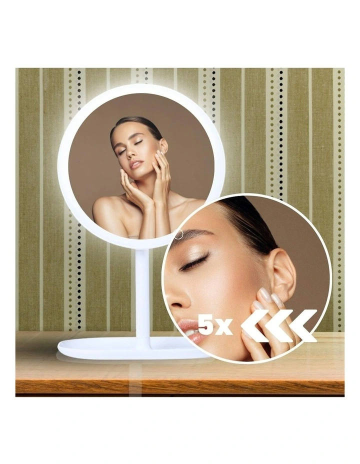 Round Makeup Bedroom Table Vanity Mirror Tricolor Adjustable Light LED 2x 26cm in White image 6