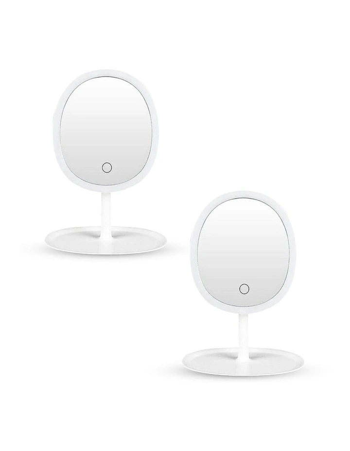 Oval Makeup Bedroom Table Vanity Mirror Tricolor Adjustable Light LED 2x 26cm in White image 1