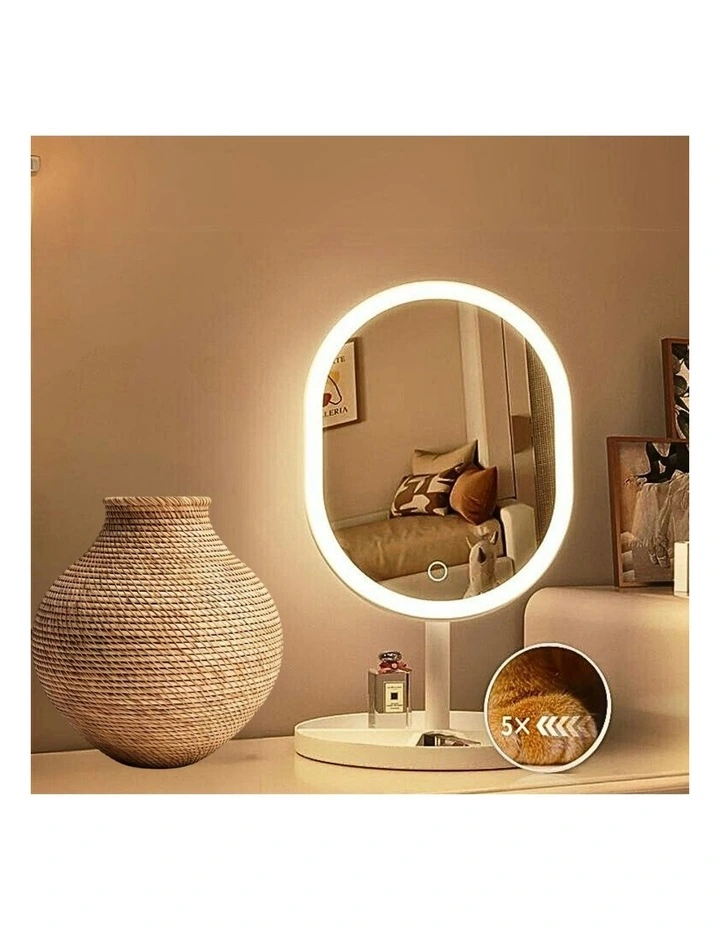 Oval Makeup Bedroom Table Vanity Mirror Tricolor Adjustable Light LED 2x 26cm in White image 3