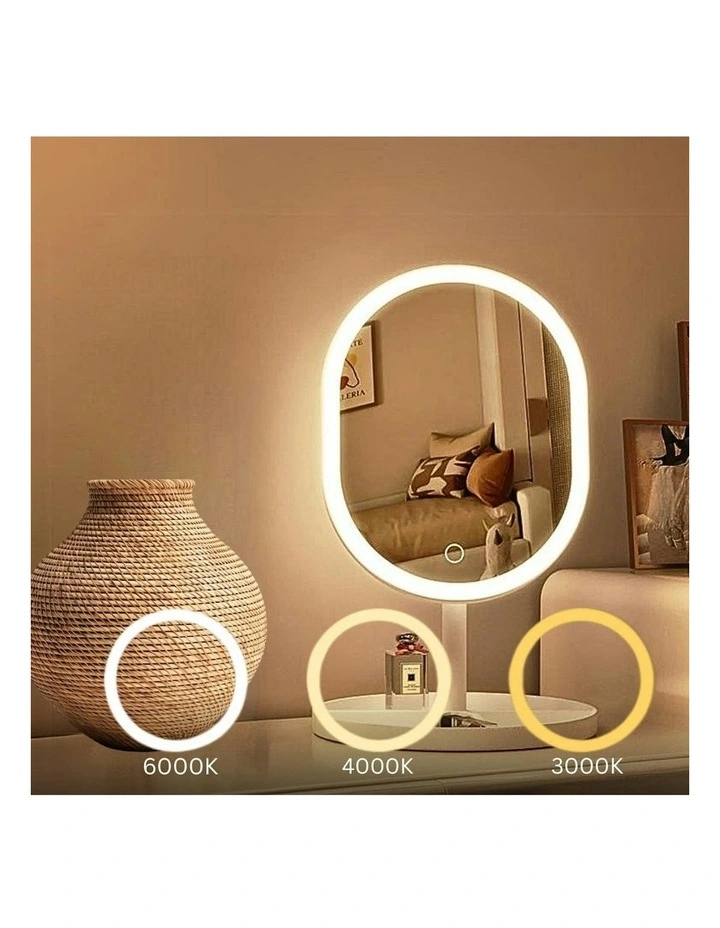 Oval Makeup Bedroom Table Vanity Mirror Tricolor Adjustable Light LED 2x 26cm in White image 4