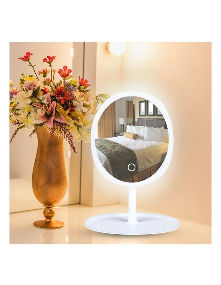 Oval Makeup Bedroom Table Vanity Mirror Tricolor Adjustable Light LED 2x 26cm in White image 5