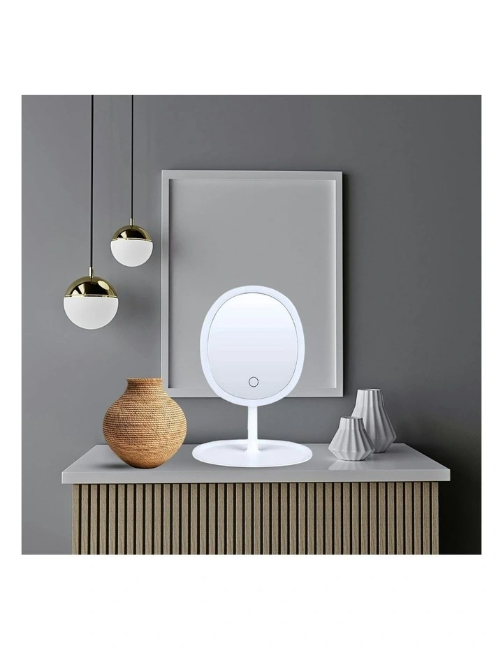 Oval Makeup Bedroom Table Vanity Mirror Tricolor Adjustable Light LED 2x 26cm in White image 6