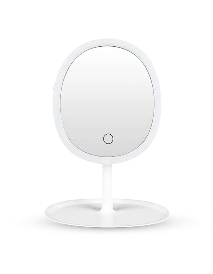 26cm Oval Smart LED Makeup Bedroom Table Vanity Mirror Tricolor Adjustable Light in White image 1