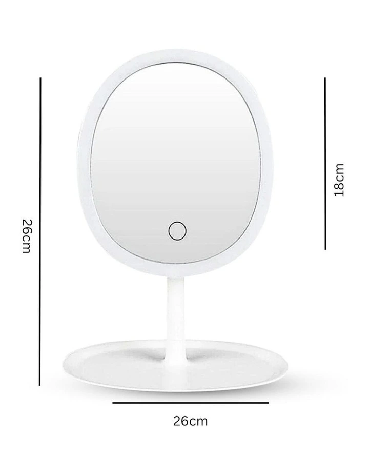 26cm Oval Smart LED Makeup Bedroom Table Vanity Mirror Tricolor Adjustable Light in White image 2