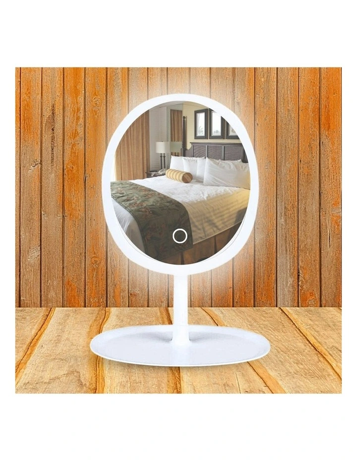 26cm Oval Smart LED Makeup Bedroom Table Vanity Mirror Tricolor Adjustable Light in White image 3