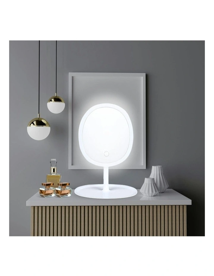 26cm Oval Smart LED Makeup Bedroom Table Vanity Mirror Tricolor Adjustable Light in White image 4