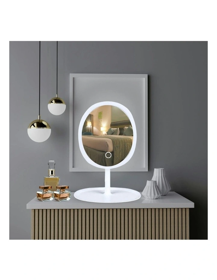 26cm Oval Smart LED Makeup Bedroom Table Vanity Mirror Tricolor Adjustable Light in White image 6