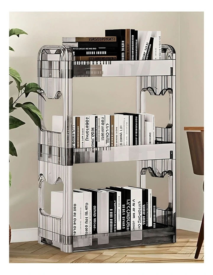 Bookshelf & Cosmetic Storage Organizer Trolley Rack 38x24x62cm 3 Tier in Clear image 4