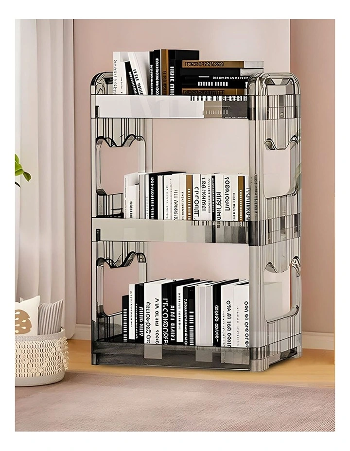 Bookshelf & Cosmetic Storage Organizer Trolley Rack 38x24x62cm 3 Tier in Clear image 7