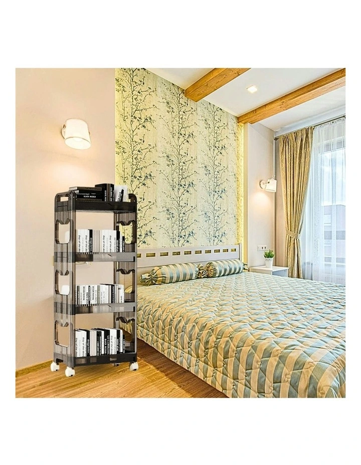 Bookshelf & Cosmetic Storage Organizer Trolley Rack3 Tier 2x 38x24cm in Black image 3