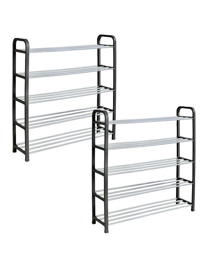 71x21cm 5 Layer Shoes and Slippers Organizer Rack x2 in Black image 1