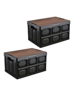 Car & Camping Foldable Storage Box Crate 34.5x22cm 18L x2 in Black