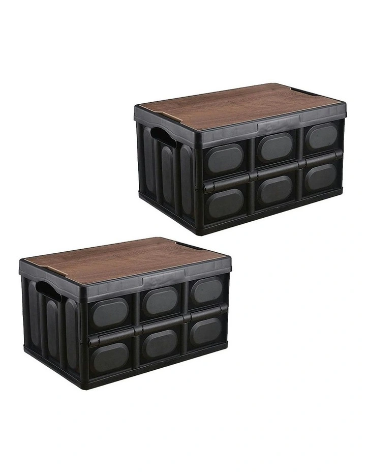 Car & Camping Foldable Storage Box Crate 34.5x22cm 18L x2 in Black image 1