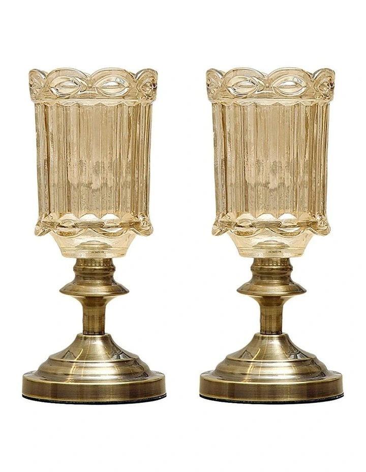 Transparent Glass Flower Vase with Metal Base Filler Vase 2X 28cm in Gold image 1