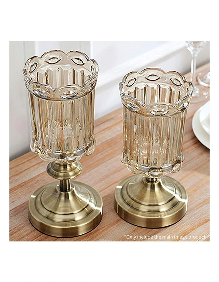 Transparent Glass Flower Vase with Metal Base Filler Vase 2X 28cm in Gold image 3