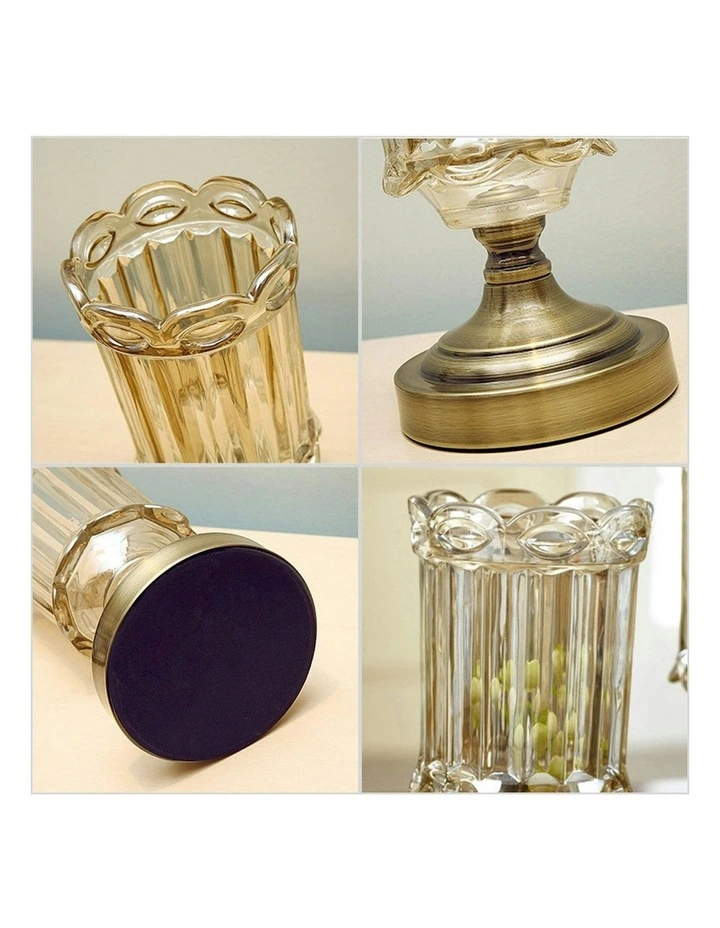 Transparent Glass Flower Vase with Metal Base Filler Vase 2X 28cm in Gold image 4