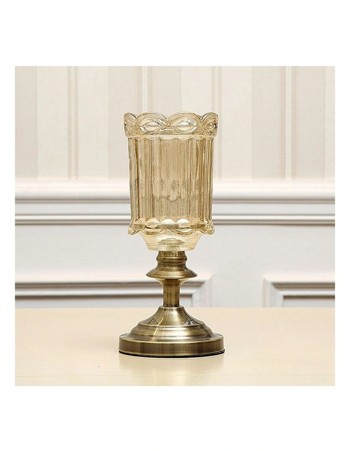 Transparent Glass Flower Vase with Metal Base Filler Vase 2X 28cm in Gold image 5