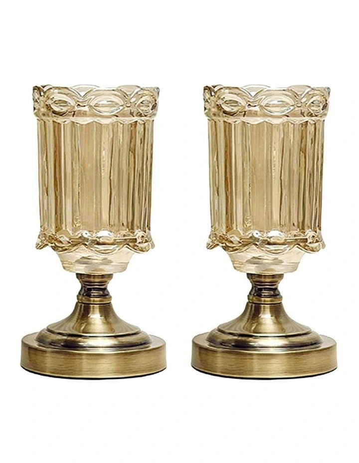 Transparent Glass Flower Vase with Metal Base Filler 2X 25cm in Gold image 1