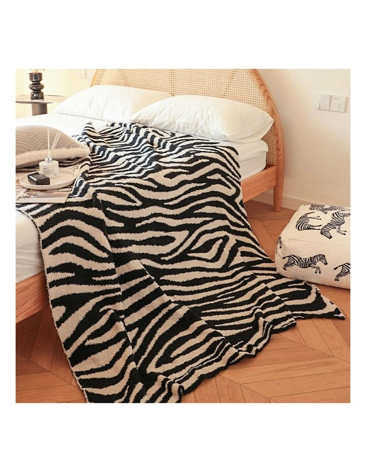 Soft Zebra Print Half Fleece Casual Stylish Cozy Throw Blanket 2X 130x170cm in Black/White image 2