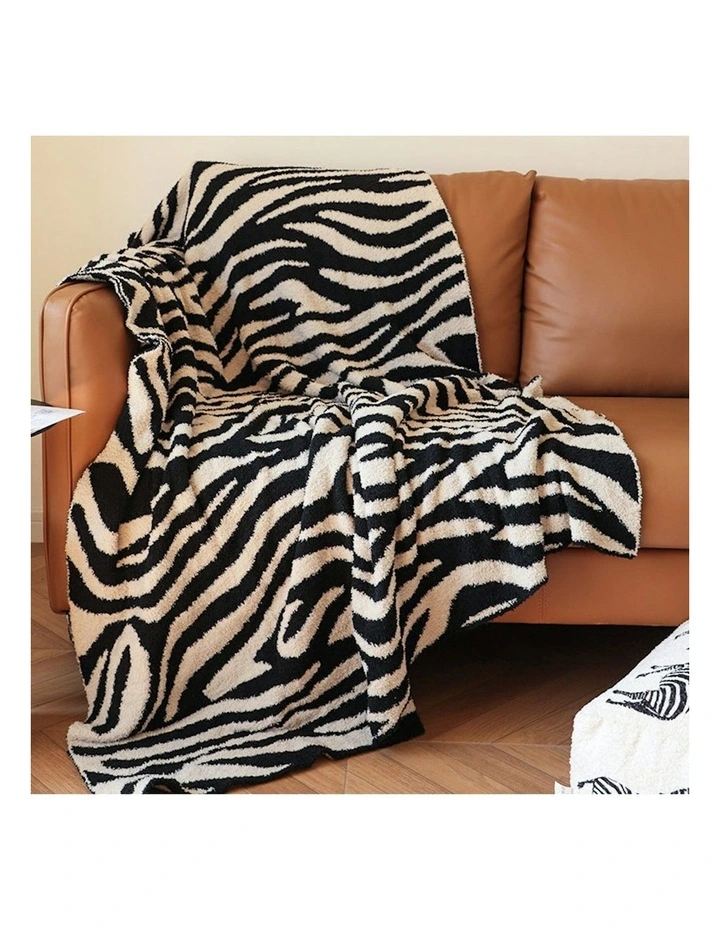 Soft Zebra Print Half Fleece Casual Stylish Cozy Throw Blanket 2X 130x170cm in Black/White image 3