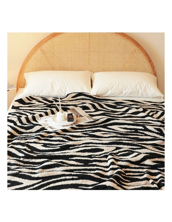 Soft Zebra Print Half Fleece Casual Stylish Cozy Throw Blanket 2X 130x170cm in Black/White image 4