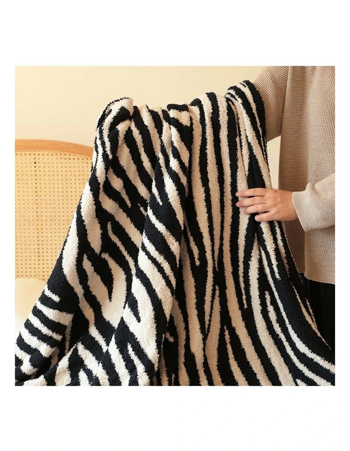 Soft Zebra Print Half Fleece Casual Stylish Cozy Throw Blanket 2X 130x170cm in Black/White image 6