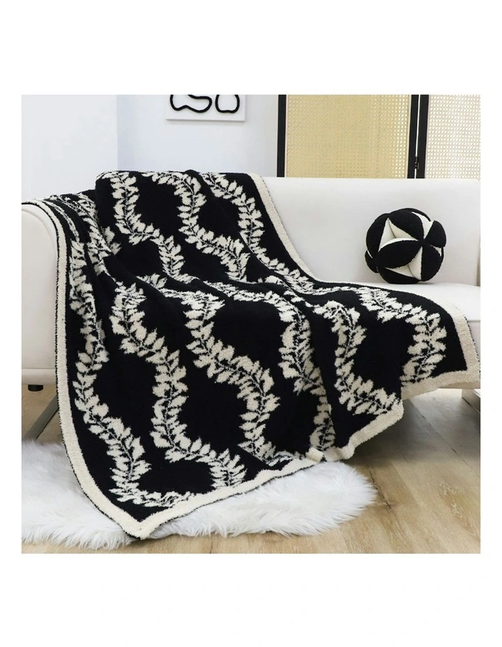 Retro Vine Pattern Casual Stylish Cozy Throw Blanket 2X 130x170cm in Black/White image 2