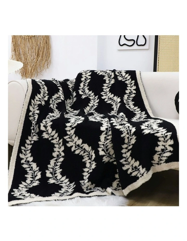 Retro Vine Pattern Casual Stylish Cozy Throw Blanket 2X 130x170cm in Black/White image 4