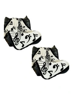 Musical Note Half Fleece Soft Cozy Throw Blanket 2X 130x160cm in Black/White