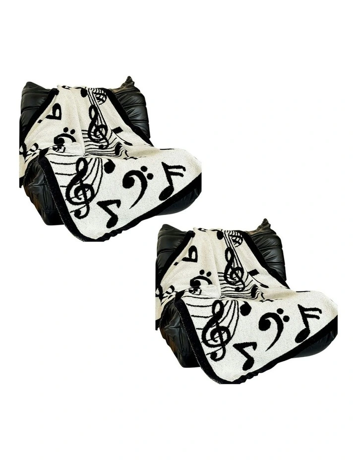 Musical Note Half Fleece Soft Cozy Throw Blanket 2X 130x160cm in Black/White image 1