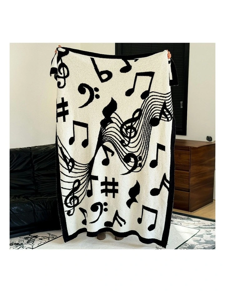 Musical Note Half Fleece Soft Cozy Throw Blanket 2X 130x160cm in Black/White image 6