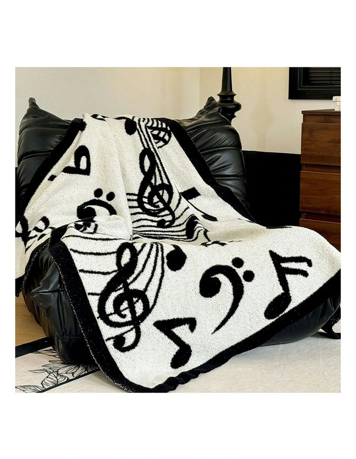 Musical Note Half Fleece Soft Cozy Throw Blanket 2X 130x160cm in Black/White image 7
