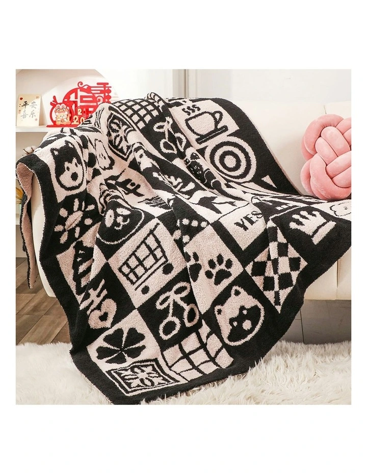 New Year Limited Edition Peace and Joy Plush Throw Blanket 2X 130x160cm in Black/White image 2