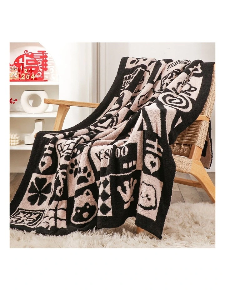 New Year Limited Edition Peace and Joy Plush Throw Blanket 2X 130x160cm in Black/White image 3